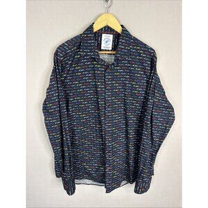 A Fish Named Fred Got Hooked Shirt‎ XL Navy Car Print Button Up Stretch